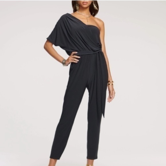 ✅ Ramy Brook Jumpsuit Toma One Shoulder Wide Leg in Black - Picture 1 of 12